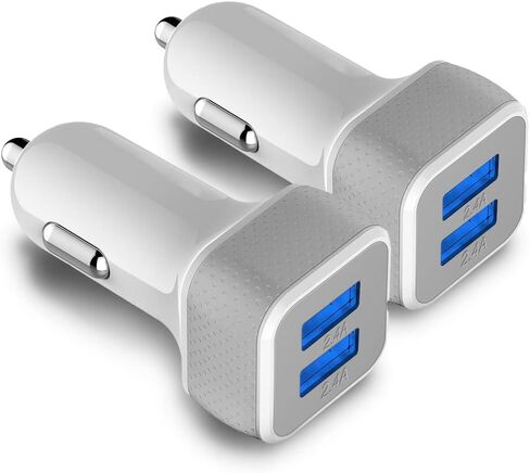 Car Charger 2 Pack, 24W Dual USB Car Charger - Black, SmartUSB Port Car Adapter Compatible iPhone 13/12/11/XR/Xs, iPad Pro/Air 2/Mini, LG, Pixel, Galaxy (Not Compatible with Quick Charge) in Kuwait