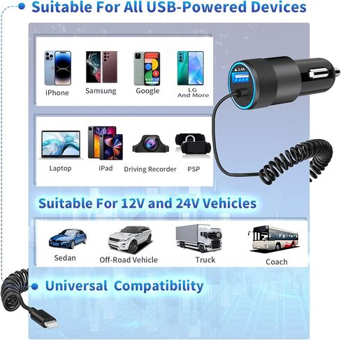 [معتمد من Apple MFi] شاحن سيارة iPhone سريع، ترقية 4.8A/24W محول شاحن سيارة مدمج 2 حزمة كابل Lightning ملفوف قابل للسحب 6FT لهاتف iPhone14/13/12/11 Pro Max/XS MAX/XR/XS/X/8/7P / آي باد / إيربودز in Kuwait