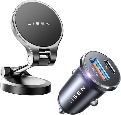 شاحن سيارة LISEN USB C وأقوى حامل هاتف محمول مغناطيسي للسيارة بزاوية 360 درجة in Kuwait