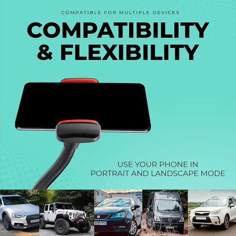 CHARGEWORX حامل الزجاج الأمامي للهواتف الذكية | حامل الهاتف الخليوي اللاسلكي للسيارات والمركبات | ذراع مرن مقاس 14.75 بوصة | قبضة آمنة ومضادة للانزلاق وحامل بزاوية 360 درجة | صدمات مضادة للطرق، المنعطفات الحادة، متينة in Kuwait
