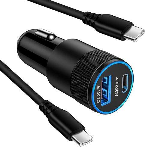 محول شاحن سيارة USB C، [PD20W & QC 18W] شاحن ولاعة السجائر شاحن سيارة سريع الشحن مع كابل USB C إلى USB C بطول 6 أقدام لهاتف iPhone 15/15 Pro/15 Pro Max، Samsung Galaxy S23 /S22/21/20، A54 in Kuwait