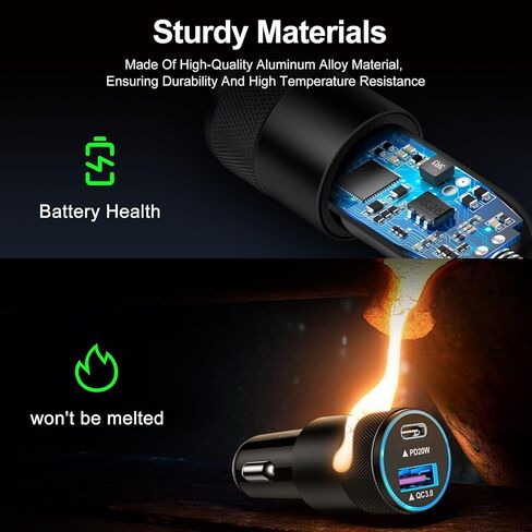 محول شاحن سيارة USB C، [PD20W & QC 18W] شاحن ولاعة السجائر شاحن سيارة سريع الشحن مع كابل USB C إلى USB C بطول 6 أقدام لهاتف iPhone 15/15 Pro/15 Pro Max، Samsung Galaxy S23 /S22/21/20، A54 in Kuwait