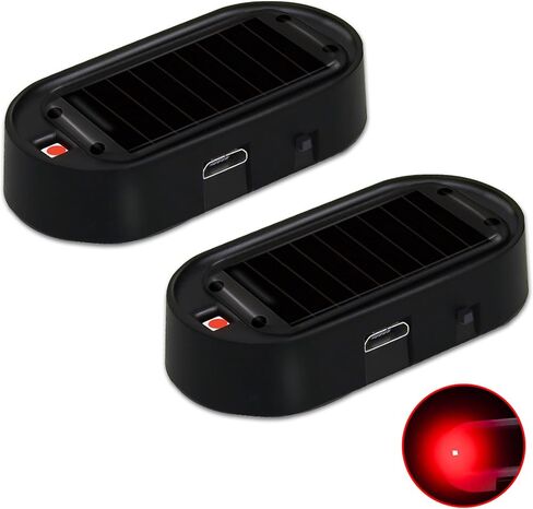 Shudyear Car Solar Power Simulated Dummy Alarm，New Model&Brighter & Clearer，Anti-Theft LED Flashing Security Light Fake lamp with USB Charger Port，2PCS (Red & Blue) in Kuwait
