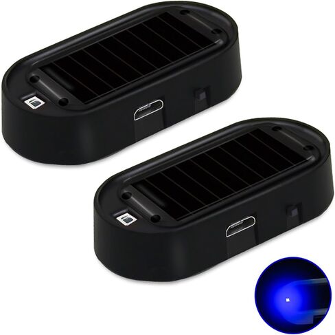Shudyear Car Solar Power Simulated Dummy Alarm，New Model&Brighter & Clearer，Anti-Theft LED Flashing Security Light Fake lamp with USB Charger Port，2PCS (Red & Blue) in Saudi Arabia