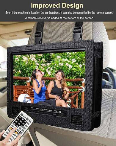 مشغل DVD محمول للسيارة UEME مع شاشة عرض دوارة عالية الدقة مقاس 10.1 بوصة، شاحن سيارة، يدعم CD/DVD/بطاقة SD/USB، حامل مسند رأس السيارة، تصميم أزرار محسّن in Kuwait