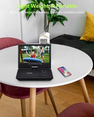 مشغل DVD محمول للسيارة UEME مع شاشة عرض دوارة عالية الدقة مقاس 10.1 بوصة، شاحن سيارة، يدعم CD/DVD/بطاقة SD/USB، حامل مسند رأس السيارة، تصميم أزرار محسّن in Kuwait