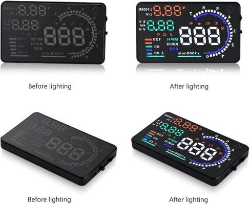 5.5 بوصة HUD Head Up Display متعددة الألوان الزجاج الأمامي شاشة العرض السرعة المركبة، تنبيه السرعة الزائدة، عرض كم/ساعة MPH، مقبس واجهة OBDII/EUOBD in Saudi Arabia