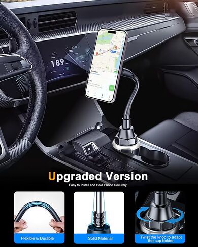 Cup Phone Holder for Car, Magnetic – Compatible with MagSafe, Secure Magnetic Mount, Stability-Enhanced Expandable Base, Flexible Reinforced Gooseneck, Works with iPhone, Galaxy, Pixel [Not Charger] in Saudi Arabia