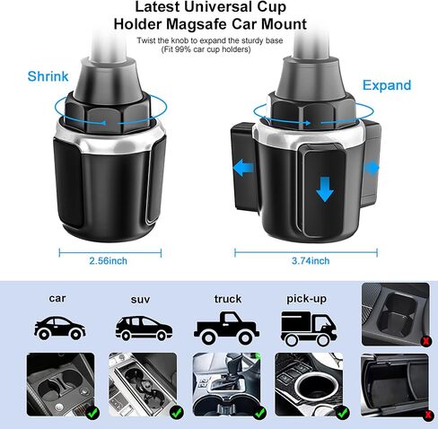 Cup Phone Holder for Car, Magnetic – Compatible with MagSafe, Secure Magnetic Mount, Stability-Enhanced Expandable Base, Flexible Reinforced Gooseneck, Works with iPhone, Galaxy, Pixel [Not Charger] in Saudi Arabia