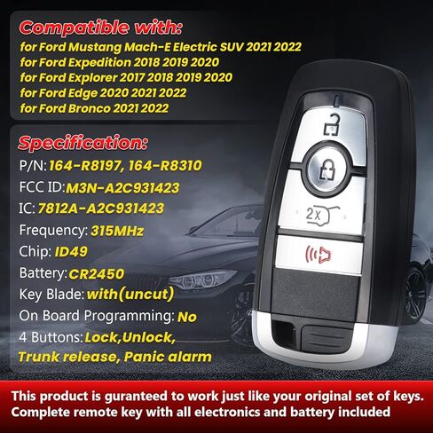 Aichiyu Replacement Keyless Entry Smart Remote Key Fob for Ford Mustang Mach-E 2021 2022 Explorer 2017 2018 2019 2020 Expedition Edge Bronco, FCC ID: M3N-A2C931423, P/N: 164-R8197, 164-R8310 in Kuwait