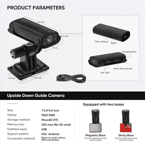 دليل وصلة الوصل العكسي RVsTrailer™ للمركبات الترفيهية مع بطارية مدمجة، وكاميرا الرؤية الخلفية للرؤية الليلية المقاومة للماء عالية الدقة، مع كاميرا تثبيت مغناطيسية ولاصقة للسيارة، والشاحنة والمقطورة RV، والتخييم in Kuwait