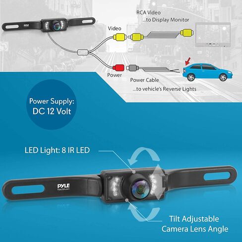 Pyle PLCM10 Rear View Backup Parking Reverse Camera, License Plate Mount, Weatherproof, Night Vision, Distance Scale Lines, Swivel Angle Adjustable Cam in Saudi Arabia
