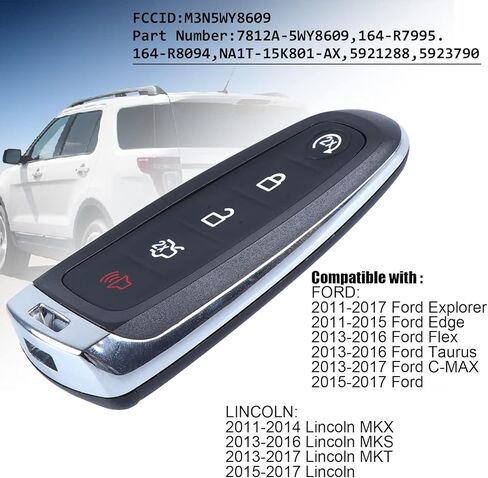 جهاز تحكم عن بعد ذكي للدخول بدون مفتاح مناسب لسيارة فورد ايدج اكسبلورر 2011-2015، فليكس فوكس توروس 2013-2019 ولينكولن MKX MKS MKT بديل P/N: M3N5WY8609 ID46 315Mhz، قطعة واحدة in Kuwait