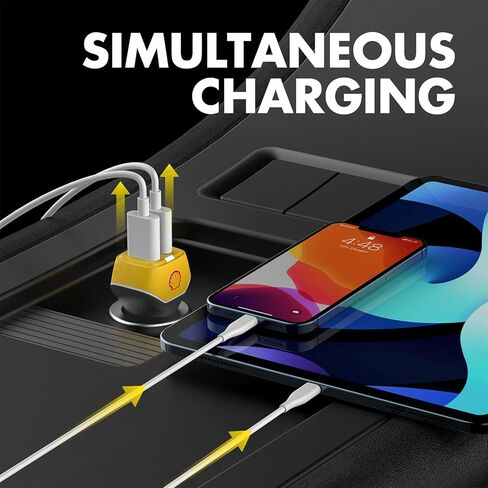 Shell Mini Car Charger 24W Fast Charge Dual Port USB Adapter with LED Indicator, Fast Charging for iPhone Pro/Max/Mini, iPad Air/Mini, Android & USB Gadgets in Kuwait