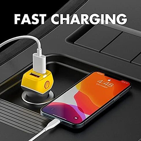 Shell Mini Car Charger 24W Fast Charge Dual Port USB Adapter with LED Indicator, Fast Charging for iPhone Pro/Max/Mini, iPad Air/Mini, Android & USB Gadgets in Kuwait