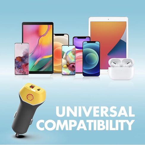 Shell Mini Car Charger 24W Fast Charge Dual Port USB Adapter with LED Indicator, Fast Charging for iPhone Pro/Max/Mini, iPad Air/Mini, Android & USB Gadgets in Kuwait