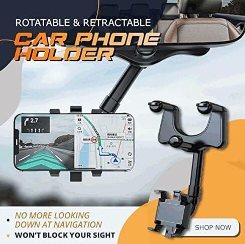 DAFUZ 360°Rotatable and Retractable Car Phone Holder, Car Rearview Mirror Phone Holder, Multifunctional Adjustable Phone Holder, Universal Phone Navigation GPS Holder for All Mobile in Kuwait