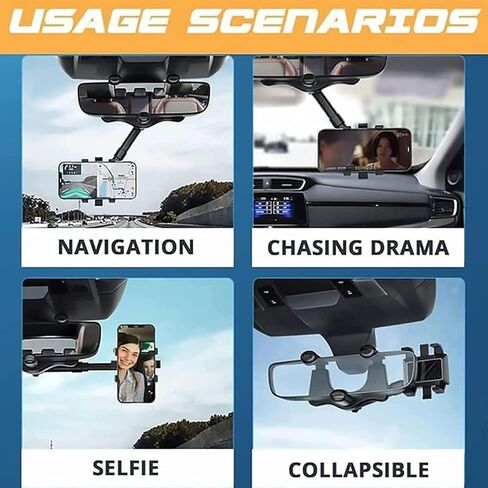 DAFUZ 360°Rotatable and Retractable Car Phone Holder, Car Rearview Mirror Phone Holder, Multifunctional Adjustable Phone Holder, Universal Phone Navigation GPS Holder for All Mobile in Kuwait