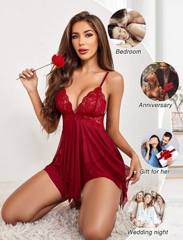 ملابس داخلية نسائية من Avidlove ذات إغلاق أمامي من الدانتيل بيبي دول ورقبة على شكل حرف V ملابس نوم مثيرة قميص نوم in Kuwait