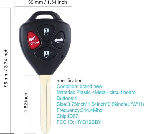 مفتاح تحكم عن بعد بديل لسيارة تويوتا كامري 2007-2010 / كورولا 2009-2010 بدون مفتاح شفرة مفتاح غير مقطوع FCCID: HYQ12BBY 4D67 رقاقة (عبوة من قطعتين) in Kuwait