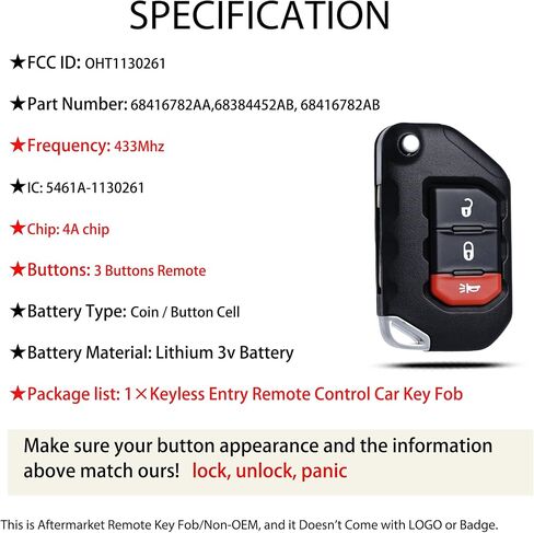 Smart Key Fob Remote Replacement Fits for Jeep Wrangler 2018 2019 2020 2021 2022 /Gladiator 2020-2022 OHT1130261 Keyless Entry Remote Control 68416782AA 4A chip in Saudi Arabia