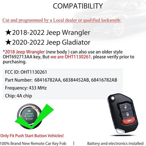 Smart Key Fob Remote Replacement Fits for Jeep Wrangler 2018 2019 2020 2021 2022 /Gladiator 2020-2022 OHT1130261 Keyless Entry Remote Control 68416782AA 4A chip in Saudi Arabia