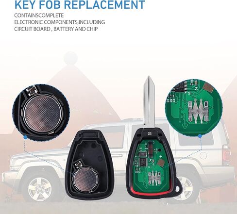 جهاز التحكم عن بعد للدخول بدون مفتاح مفتاح مفتاح يناسب جراند شيروكي / كوماندر / ليبرتي، دودج ماغنوم / الشاحن / دوراانجو، كرايسلر 300، يستخدم 4 أزرار OHT692427AA KOBDT04A (عبوة من قطعتين) in Kuwait