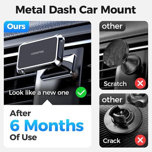 ADIUPUL Magnetic Phone Holder for Car Metal 2023 Update Magnetic Car Mount Built-in 8X Magnet Dashboard Car Mount 360° Rotation Adjustable Compatible with iPhone 13 12 11 Galaxy S20 All Phone Black in Kuwait