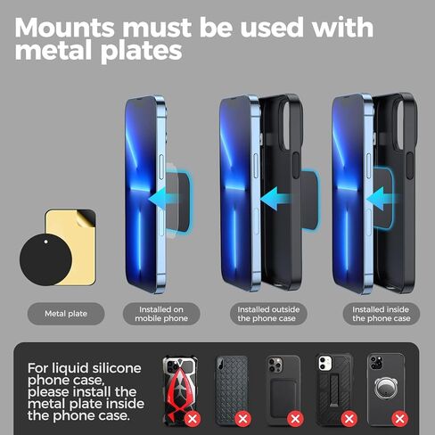 ADIUPUL Magnetic Phone Holder for Car Metal 2023 Update Magnetic Car Mount Built-in 8X Magnet Dashboard Car Mount 360° Rotation Adjustable Compatible with iPhone 13 12 11 Galaxy S20 All Phone Black in Kuwait