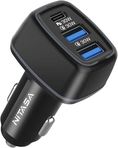 شاحن سيارة USB C، شاحن سيارة NITASA 90W 3 منافذ PD 3.0 & QC 30W (PPS) LED نوع C ولاعة سجائر محول شحن سريع لهاتف iPhone 14/14 Pro/13/15 Pro Max، iPad، Samsung S22/S21/S23، Pixel 7 8 برو in Kuwait