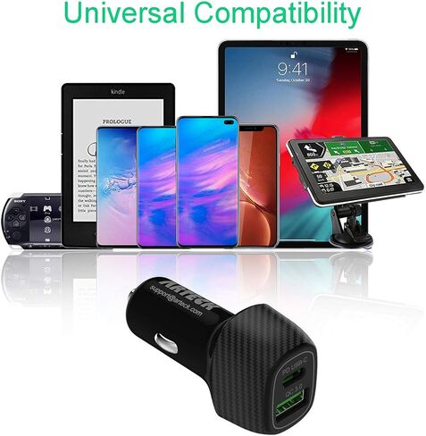 شاحن سيارة، Arteck 40W/8A PD USB-C/محول منفذ USB سريع الشحن 3.0 مع منفذي USB، متوافق مع iPhone 15 15 Pro 14 Plus 14 Pro Max13 12 11 SE Xs X وiPad وSamsung Galaxy Note والهواتف الذكية الأخرى in Kuwait