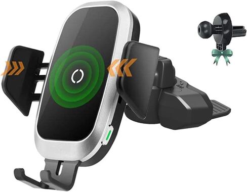 شاحن سيارة لاسلكي من leQuiven متوافق مع iPhone 13/12/11 Pro Mini SE 8P، سامسونج جالاكسي S20 S10 S9 S8 S7 Note10، حامل هاتف بمشبك فتحة CD & Air Vent Clip Phone Mount، Qi شحن Auto Clamping in Kuwait