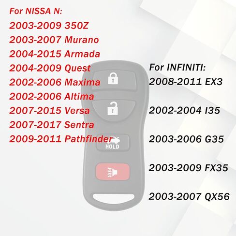 Replacement for 02-2006 Nissan Maxima Altima Murano , 03-2009 350Z Quest Armada , 07-2015 Nissan Sentra Versa , Keyless Entry Car Key That Use 4 Button FCCID: KBRASTU15 CWTWB1U733 (Pack of 2) in Kuwait