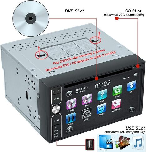 كاميرا احتياطية مجانية من EZoneTronics مرفقة + مزدوجة Din Car Stereo DVD Player Radio Bluetooth 2 Din Capacitive Touch Screen Support USB SD 1080P جهاز تحكم عن بعد متعدد اللغات in Kuwait
