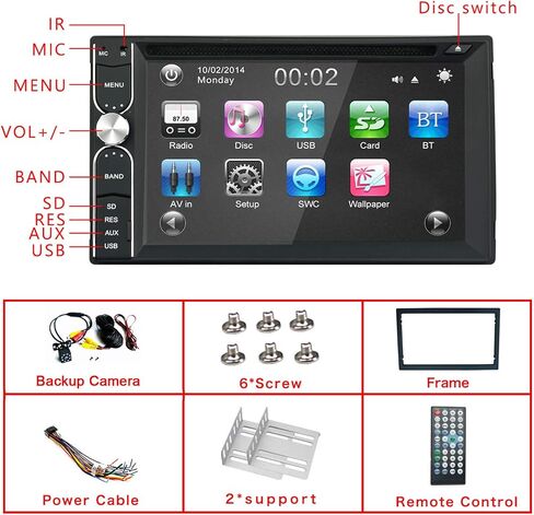كاميرا احتياطية مجانية من EZoneTronics مرفقة + مزدوجة Din Car Stereo DVD Player Radio Bluetooth 2 Din Capacitive Touch Screen Support USB SD 1080P جهاز تحكم عن بعد متعدد اللغات in Kuwait