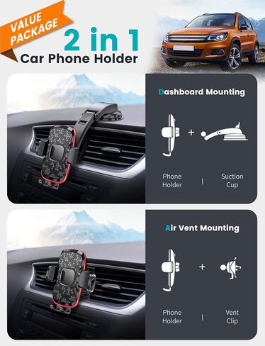 eSamcore Phone Mount for Car, 2 in 1 Car Phone Holder Mount for Dashboard and Air Vent, Suction Cup Cell Phone Car Mount for iPhone Samsung Cell Phones in Kuwait
