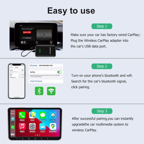 محول كاربلاي لاسلكي يحول كاربلاي السلكي الى لاسلكي، توصيل تلقائي لاسلكي من ابل كاربلاي USB لسيارات كاربلاي السلكية من المصنع (سنة موديل السيارة: 2016 الى 2021) in Kuwait
