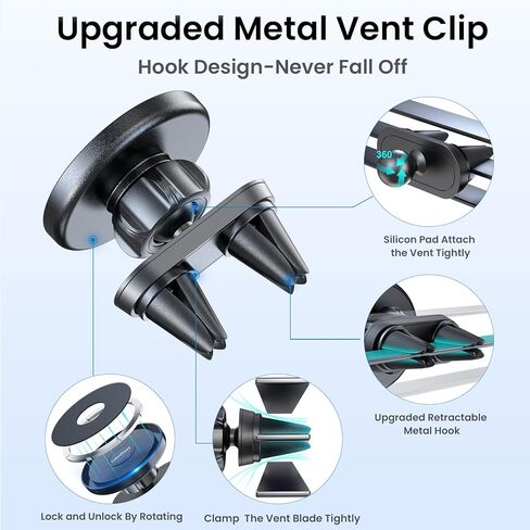 Ciencimy Compatible with Magsafe Car Mount, SnapKit Strong Magnet [Dual Clip ] Car Vent Phone Mount with Metal Plate Compatible for iPhone12/13/14 Series and Most Mobile Phones in Kuwait