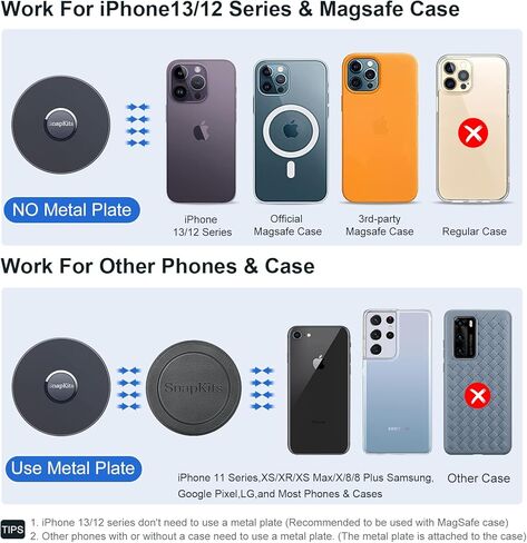 Ciencimy Compatible with Magsafe Car Mount, SnapKit Strong Magnet [Dual Clip ] Car Vent Phone Mount with Metal Plate Compatible for iPhone12/13/14 Series and Most Mobile Phones in Kuwait