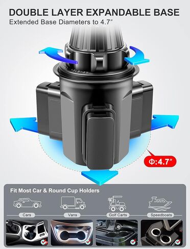 TOPGO Cup Holder Phone Holder, [ Adjustable Pole] Car Cup Holder Phone Mount, Cell Phone Cradle for iPhone, Samsung and More Smart Phone(Black) in Kuwait