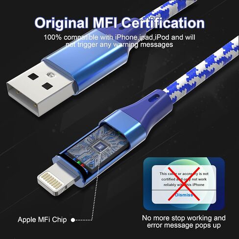 سلك شاحن iPhone طويل، كابل لايتنينج 20FT/6M [معتمد من Apple MFi] كابل مزامنة شحن سريع مجدول من النايلون 2.4 أمبير، كابل شحن USB A لهاتف iPhone14 13 12 11 Pro Max Mini XR XS X 8 7 6 Plus SE Pad in Kuwait