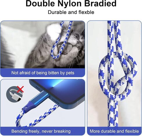 سلك شاحن iPhone طويل، كابل لايتنينج 20FT/6M [معتمد من Apple MFi] كابل مزامنة شحن سريع مجدول من النايلون 2.4 أمبير، كابل شحن USB A لهاتف iPhone14 13 12 11 Pro Max Mini XR XS X 8 7 6 Plus SE Pad in Kuwait