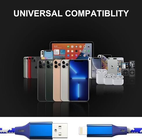 سلك شاحن iPhone طويل، كابل لايتنينج 20FT/6M [معتمد من Apple MFi] كابل مزامنة شحن سريع مجدول من النايلون 2.4 أمبير، كابل شحن USB A لهاتف iPhone14 13 12 11 Pro Max Mini XR XS X 8 7 6 Plus SE Pad in Kuwait