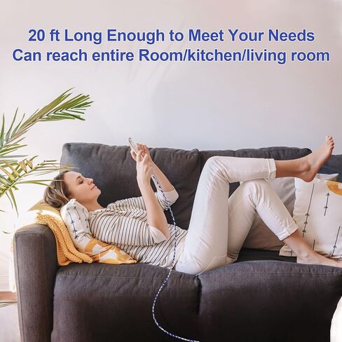 سلك شاحن iPhone طويل، كابل لايتنينج 20FT/6M [معتمد من Apple MFi] كابل مزامنة شحن سريع مجدول من النايلون 2.4 أمبير، كابل شحن USB A لهاتف iPhone14 13 12 11 Pro Max Mini XR XS X 8 7 6 Plus SE Pad in Kuwait