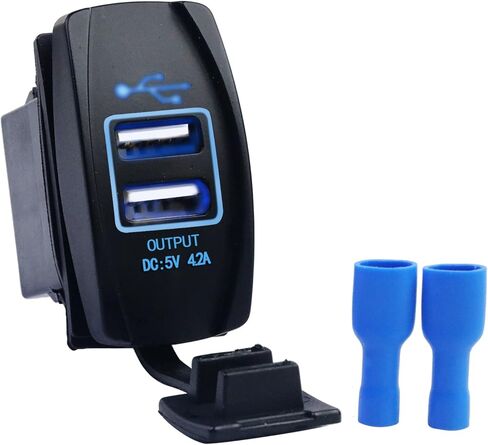 SVAHAOMG 4.2A سريع شاحن USB مزدوج الروك التبديل نمط ضوء LED أزرق USB مقبس شاحن سريع 12 فولت/24 فولت مقبس شحن سريع لسيارة قارب شاحنة RV in Saudi Arabia