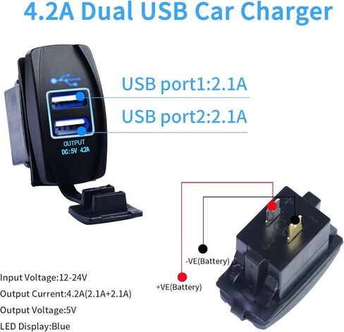 SVAHAOMG 4.2A سريع شاحن USB مزدوج الروك التبديل نمط ضوء LED أزرق USB مقبس شاحن سريع 12 فولت/24 فولت مقبس شحن سريع لسيارة قارب شاحنة RV in Saudi Arabia