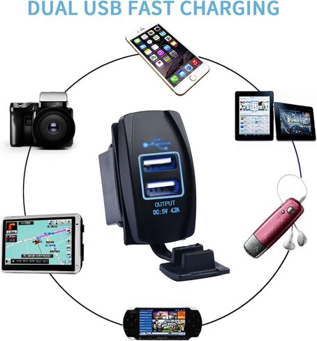 SVAHAOMG 4.2A سريع شاحن USB مزدوج الروك التبديل نمط ضوء LED أزرق USB مقبس شاحن سريع 12 فولت/24 فولت مقبس شحن سريع لسيارة قارب شاحنة RV in Saudi Arabia