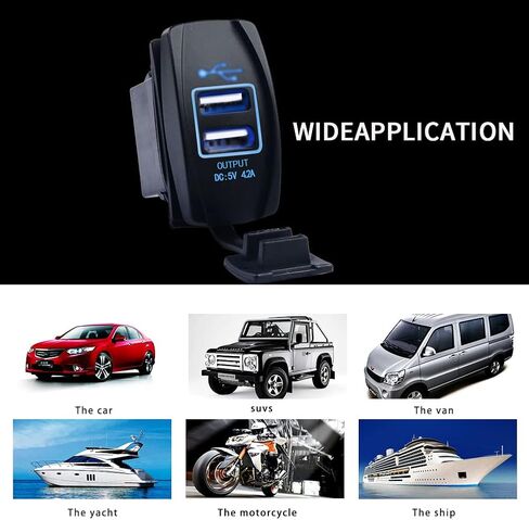 SVAHAOMG 4.2A سريع شاحن USB مزدوج الروك التبديل نمط ضوء LED أزرق USB مقبس شاحن سريع 12 فولت/24 فولت مقبس شحن سريع لسيارة قارب شاحنة RV in Saudi Arabia