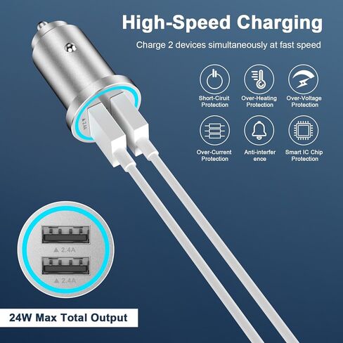 iPhone 15 Fast Car Charger, [MFi Certified] Mini 4.8A All Metal Dual USB Car Charger Fast Charge Adapter with 2 Pack USB to USB C Cable for iPhone 15/15 Plus/15 Pro/15 Pro Max, iPad Pro/Air/Mini in Kuwait