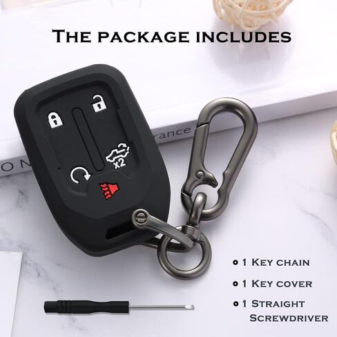 غطاء حافظة مفتاح ذكي من السيليكون من TANDRIVE قطعتين لعام 2023 2022 2021 2020 2019 Chevy Silverado وGMC Sierra 1500 2500HD 3500HD، حامل ملحقات الحماية عن بعد (حلقة مفاتيح، أسود وأسود) in Kuwait